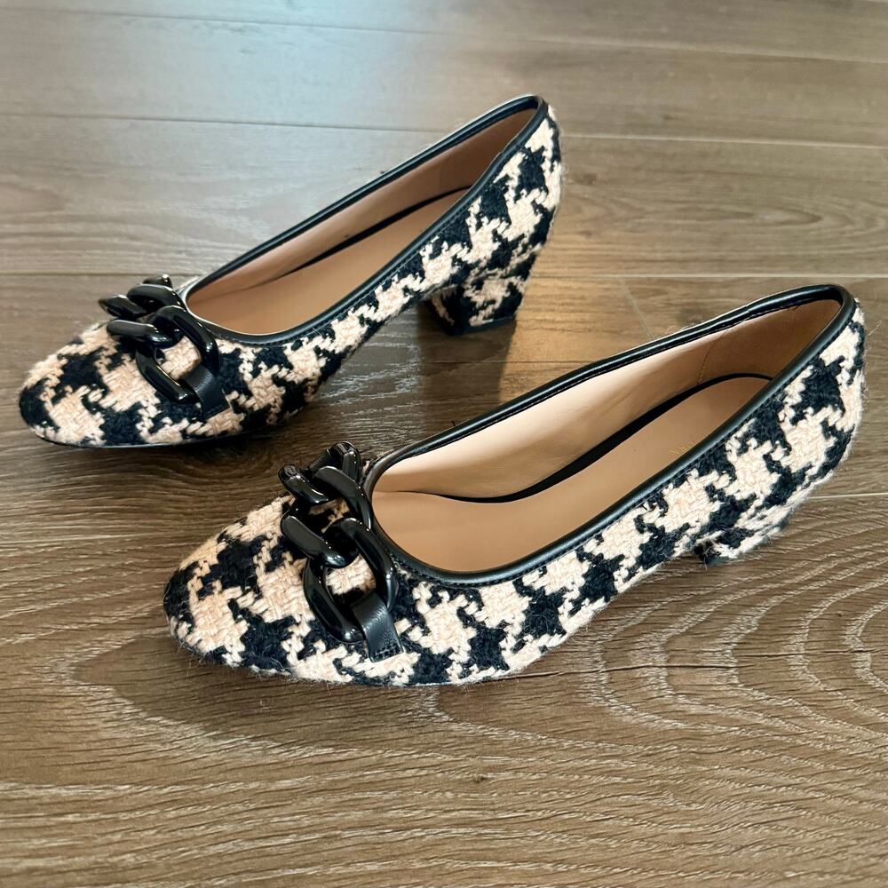 Kate Spade Kacey Retro Block Heel Pumps Houndstooth Chain Detail Womens Sz 6.5